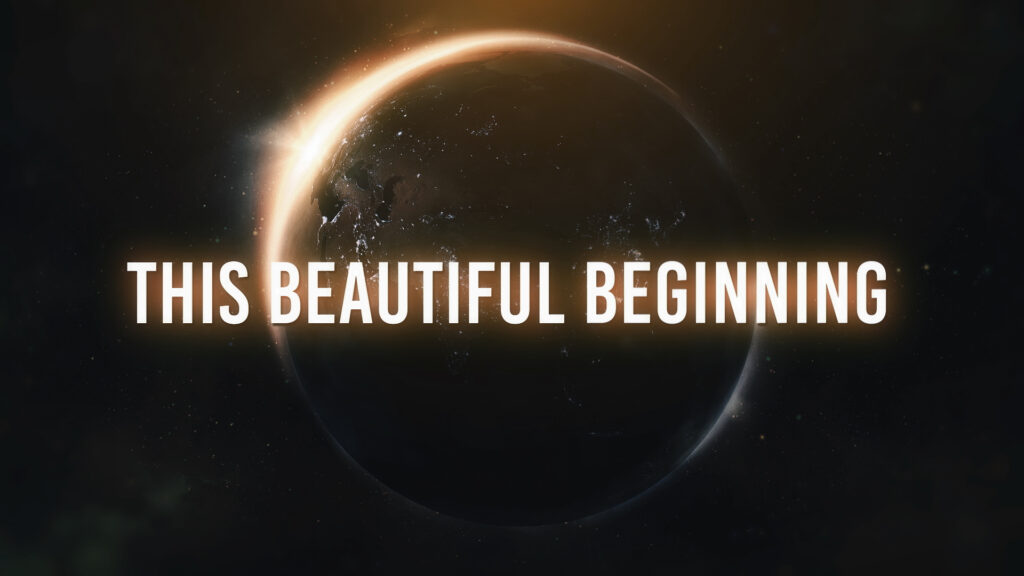 Winona Avenue Beautiful Beginning lyric video thumbnail consisting of Earth from space and the lyrics THIS BEAUTIFUL BEGINNING.